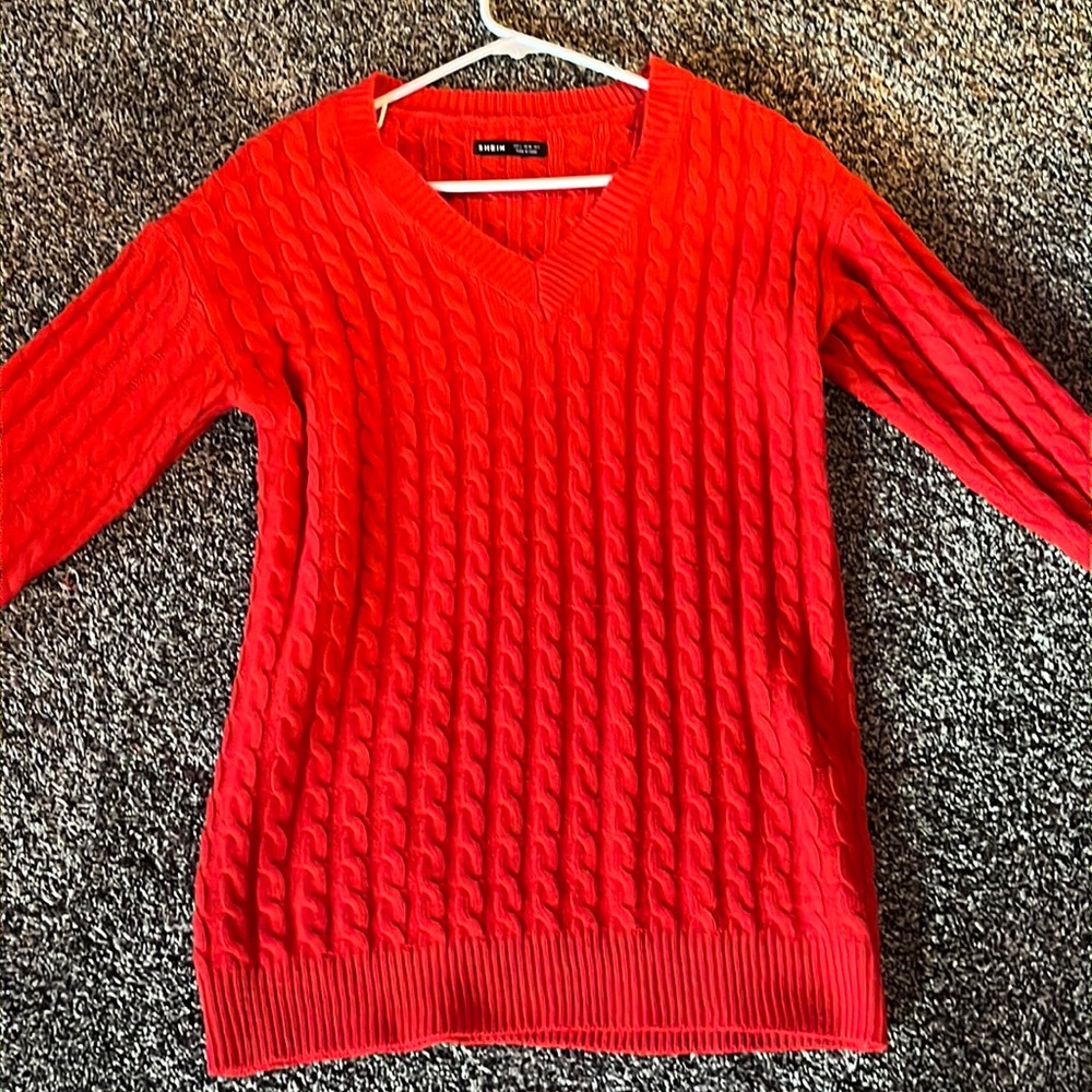 V Neck Cable Knit Sweater Dress